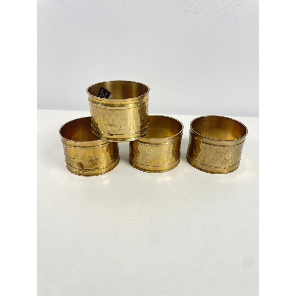 Vintage MCM Hammered Brass Round Napkin Rings 1 inch tall Set of 4 - Picture 2 of 3